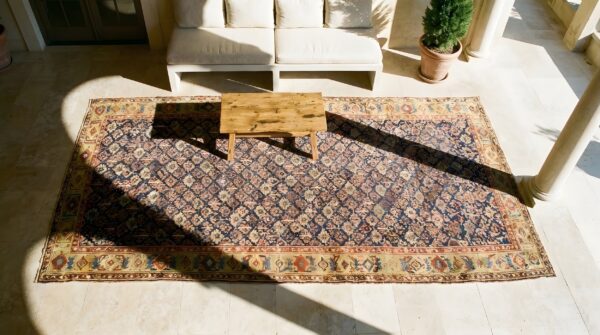 Rare tribal shrub design antique mid 19th century nw persian gallery size rug 2 Rare tribal shrub design antique mid 19th century nw persian gallery size rug (sku 24723) - styled overhead view