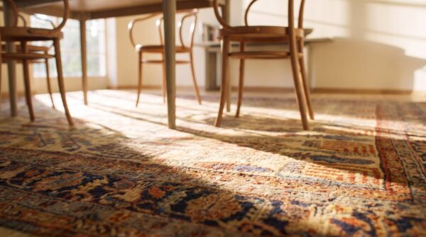 Rare tribal weeping willow design cream color antique room size persian bidjar rug 8 Rare tribal weeping willow design cream color antique room size persian bidjar rug (sku 25123) - in-room detail