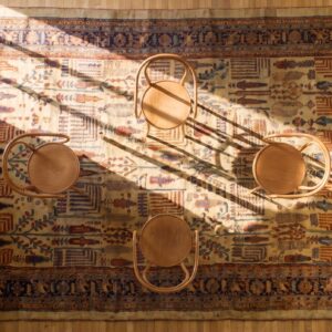 Rare Tribal Weeping Willow Design Cream Color Antique Room Size Persian Bidjar Rug (SKU 25123) - styled overhead view
