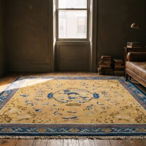 Rare Yellow Square Mid 18th Century Antique Chinese Ningxia Carpet (SKU 20853) - room view