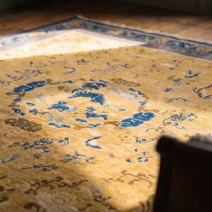 Rare Yellow Square Mid 18th Century Antique Chinese Ningxia Carpet (SKU 20853) - in-room detail