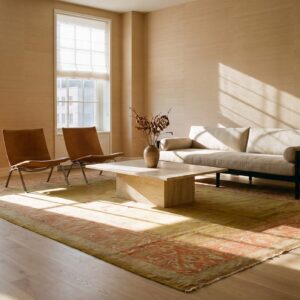 Hand Knotted Pile Rectangle 1880s Yellow Wool Antique Turkish Oushak Rug (SKU 23632) - room view