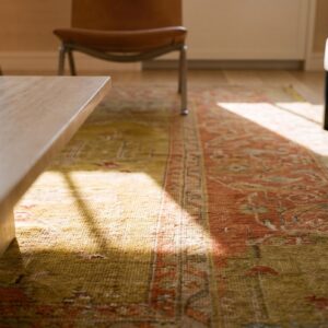 Hand Knotted Pile Rectangle 1880s Yellow Wool Antique Turkish Oushak Rug (SKU 23632) - in-room detail