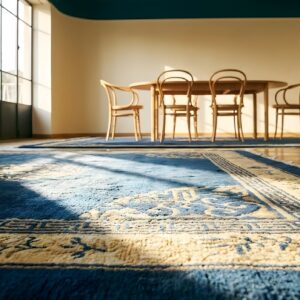 Wool Rectangle Antique 1890s Blue Hand Knotted Pile Rug (SKU 24901) - in-room detail