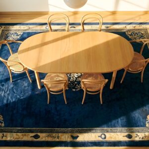 Wool Rectangle Antique 1890s Blue Hand Knotted Pile Rug (SKU 24901) - styled overhead view
