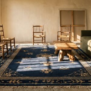 Antique Rectangle 1900s Blue Wool Hand Knotted Pile Rug (SKU 22834) - room view