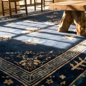 Antique Rectangle 1900s Blue Wool Hand Knotted Pile Rug (SKU 22834) - in-room detail