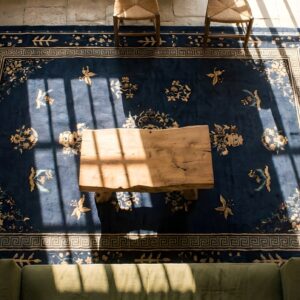 Antique Rectangle 1900s Blue Wool Hand Knotted Pile Rug (SKU 22834) - styled overhead view