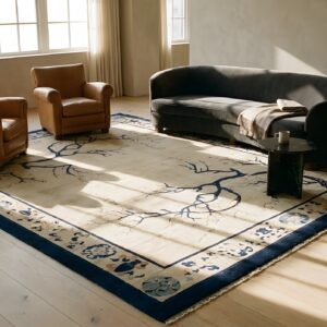 Rectangle 1900s Ivory Beige Cream White Wool Antique Hand Knotted Pile Rug (SKU 23726) - room view
