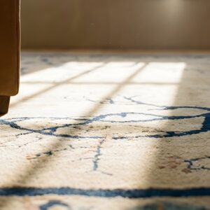Rectangle 1900s Ivory Beige Cream White Wool Antique Hand Knotted Pile Rug (SKU 23726) - in-room detail