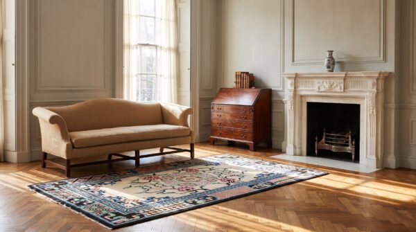 Rectangle 1900s ivory beige cream white floral medallion antique hand knotted pile wool rug 12 Rectangle 1900s ivory beige cream white floral medallion antique hand knotted pile wool rug (sku 21831) - room view
