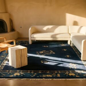 Rectangle Wool Antique 1920s Blue Hand Knotted Pile Floral Rug (SKU 25651) - room view