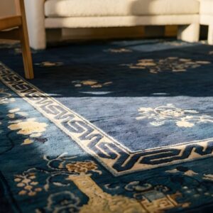Rectangle Wool Antique 1920s Blue Hand Knotted Pile Floral Rug (SKU 25651) - in-room detail