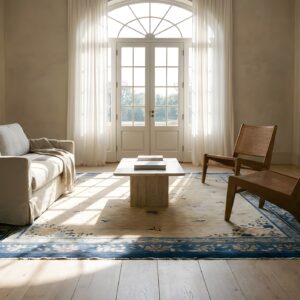Antique Knotted Rectangle 1920s Chinese - Peking Wool Ivory Room Size Rug (SKU 25805) - room view