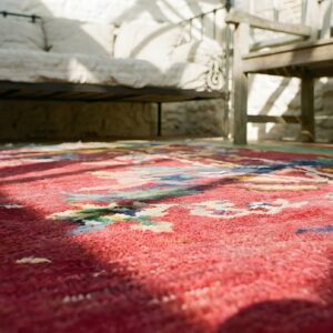 Rectangle Hand Knotted Pile 1920s Antique Wool Red Rug (SKU 25153) - in-room detail