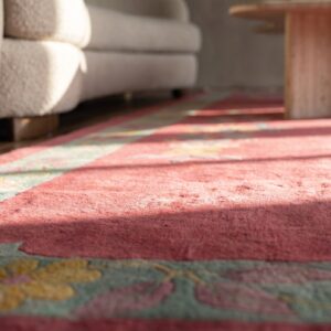Rectangle Wool 1920s Knotted Room Size Chinese Antique - Art Deco Coral Rug (SKU 21720) - in-room detail