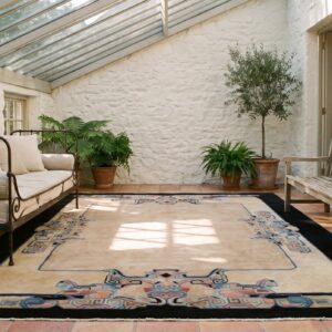 Rectangle 1920s Room Size Chinese - Art Deco Knotted Antique Wool Ivory Rug (SKU 23335) - room view