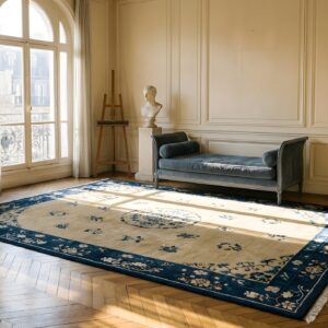 Rectangle 1920s Antique Room Size Ivory Wool Knotted Chinese - Peking Rug (SKU 25241) - room view
