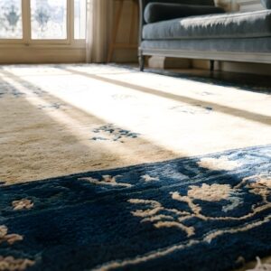 Rectangle 1920s Antique Room Size Ivory Wool Knotted Chinese - Peking Rug (SKU 25241) - in-room detail