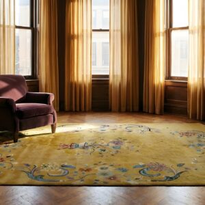 Hand Knotted Pile Wool Rectangle Antique 1920s Yellow Chinese Art Deco Rug (SKU 24468) - room view