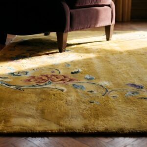 Hand Knotted Pile Wool Rectangle Antique 1920s Yellow Chinese Art Deco Rug (SKU 24468) - in-room detail