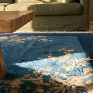 Rectangle Wool Hand Knotted Pile 1925 Antique Blue Rug (SKU 22881) - in-room detail