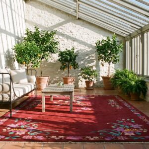 Rectangle 1930s Knotted Wool Antique Chinese Room Size - Art Deco Coral Rug (SKU 21861) - room view