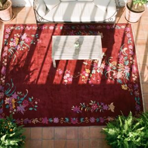 Rectangle 1930s Knotted Wool Antique Chinese Room Size - Art Deco Coral Rug (SKU 21861) - styled overhead view