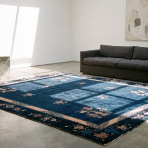 Rectangle 1930s Floral Hand Knotted Pile Antique Blue Wool Rug (SKU 22697) - room view