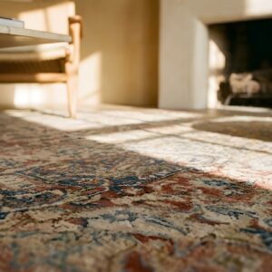 Wool Rectangle 1930s Antique Ivory Beige Cream White Large Allover Floral Hand Knotted Pile Rug (SKU 25415) - in-room detail