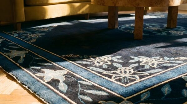 Rectangle antique 1930s room size wool chinese blue knotted - peking rug 12 Rectangle antique 1930s room size wool chinese blue knotted - peking rug (sku 25812) - in-room detail