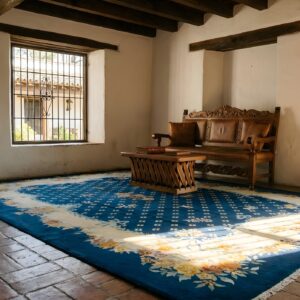 Wool Rectangle 1935 Chinese Antique Knotted - Art Deco Room Size Blue Rug (SKU 25673) - room view