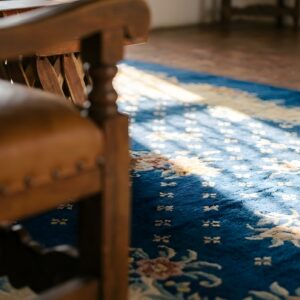 Wool Rectangle 1935 Chinese Antique Knotted - Art Deco Room Size Blue Rug (SKU 25673) - in-room detail