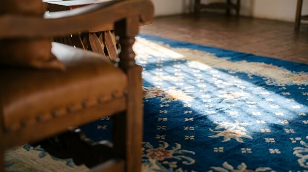 Wool rectangle 1935 chinese antique knotted - art deco room size blue rug 9 Wool rectangle 1935 chinese antique knotted - art deco room size blue rug (sku 25673) - in-room detail