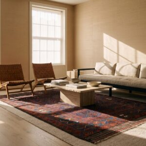 Rectangle Hand Knotted Pile Allover Geometric 1890s Wool Blue Antique Rug (SKU 25491) - room view