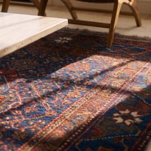 Rectangle Hand Knotted Pile Allover Geometric 1890s Wool Blue Antique Rug (SKU 25491) - in-room detail