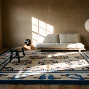 Wool Hand Knotted Pile Rectangle Allover Geometric Ivory Beige Cream White Antique 1920s Rug (SKU 25714) - room view