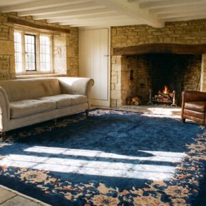 Hand Knotted Pile Rectangle Wool Blue 1920s Antique Rug (SKU 24895) - room view
