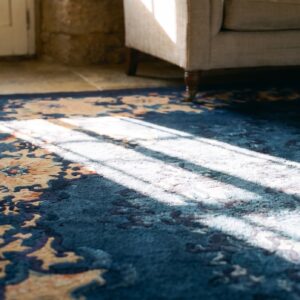 Hand Knotted Pile Rectangle Wool Blue 1920s Antique Rug (SKU 24895) - in-room detail