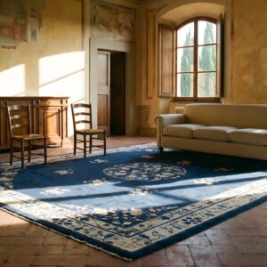 Wool Rectangle Blue Hand Knotted Pile 1920s Antique Chinese Rug (SKU 23669) - room view