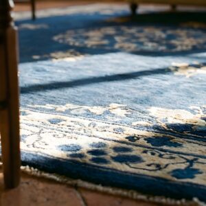 Wool Rectangle Blue Hand Knotted Pile 1920s Antique Chinese Rug (SKU 23669) - in-room detail