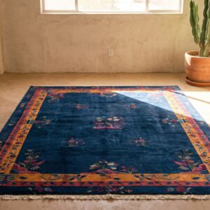 Rectangle Wool Blue Hand Knotted Pile Floral Antique 1920s Rug (SKU 22684) - room view
