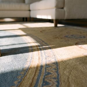 Antique Wool Rectangle Blue Large Hand Knotted Pile Floral Medallion 1890s Rug (SKU 25547) - in-room detail