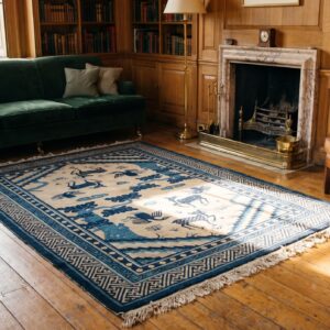 Antique Rectangle Chinese 1900s - Peking Small Scatter Size Wool Ivory Knotted Rug (SKU 22773) - room view