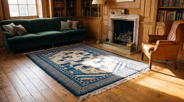 Antique rectangle chinese 1900s - peking small scatter size wool ivory knotted rug 7 Antique rectangle chinese 1900s - peking small scatter size wool ivory knotted rug (sku 22773) - room view