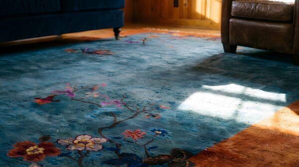 Rectangle chinese - art deco knotted antique 1920s wool room size rug (sku 25706) - in-room detail