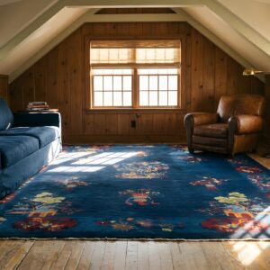 Wool Antique Knotted Rectangle Chinese - Art Deco 1920s Room Size Blue Rug (SKU 25344) - room view