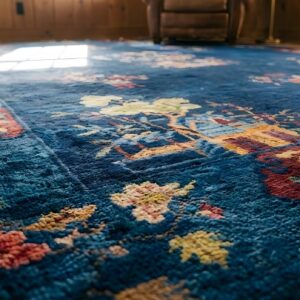 Wool Antique Knotted Rectangle Chinese - Art Deco 1920s Room Size Blue Rug (SKU 25344) - in-room detail