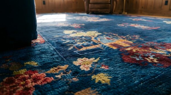Wool antique knotted rectangle chinese - art deco 1920s room size blue rug (sku 25344) - in-room detail