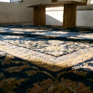 Wool Antique Rectangle Hand Knotted Chinese Art Deco Blue 1930s Rug (SKU 23910) - in-room detail